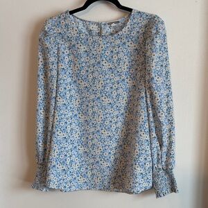 Pleione Floral Blue and White Women's Blouse size L